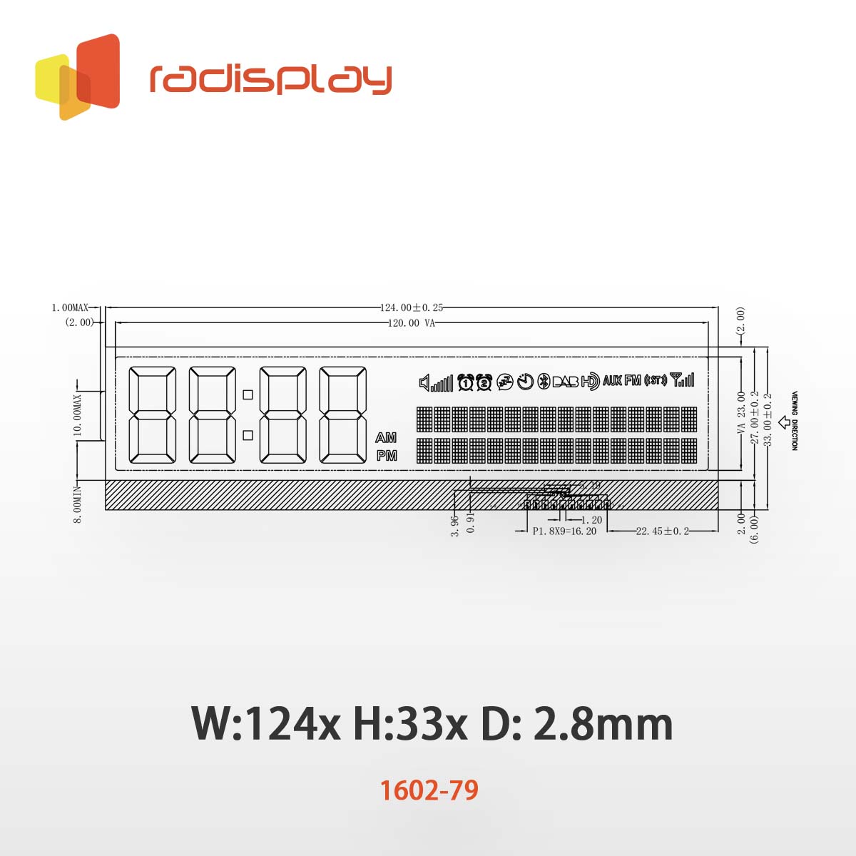 16x2 Character LCD (Chip on Glass) (RC1602-79)