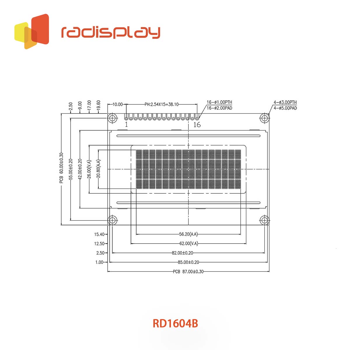 16x4 Character LCD Display Module (RD1604B)