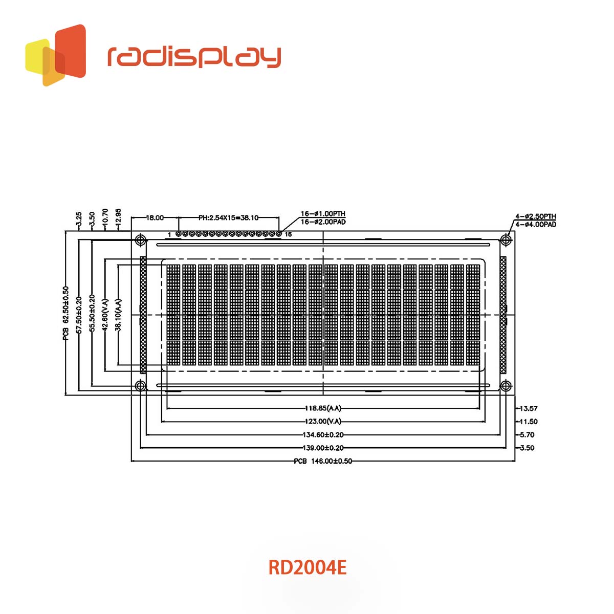 20x4 Character LCD Display Module, large character size (RD2004E)