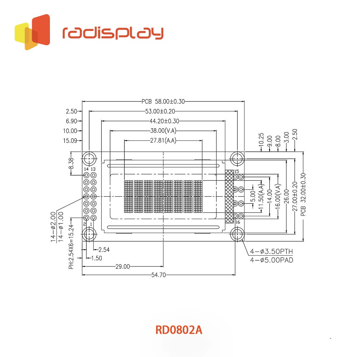 8x2 Character LCD Display Module (RD0802A)