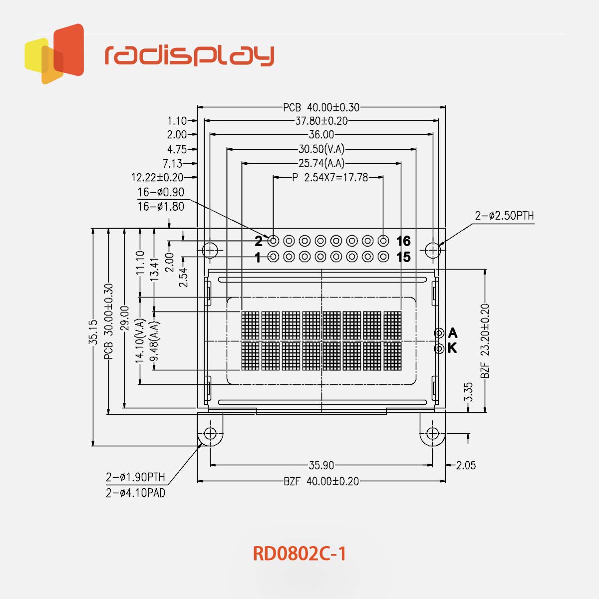 8x2 Character LCD Display Module, Small (RD0802C-1)