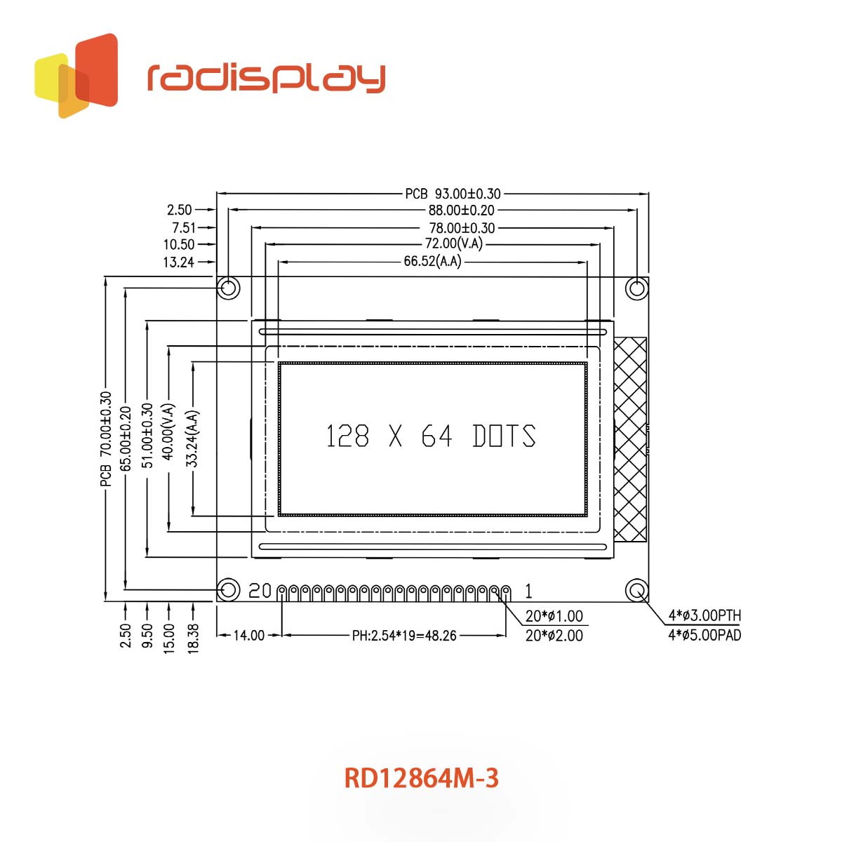 128x64 Dot matrix Graphic LCD (RD12864M-3 )