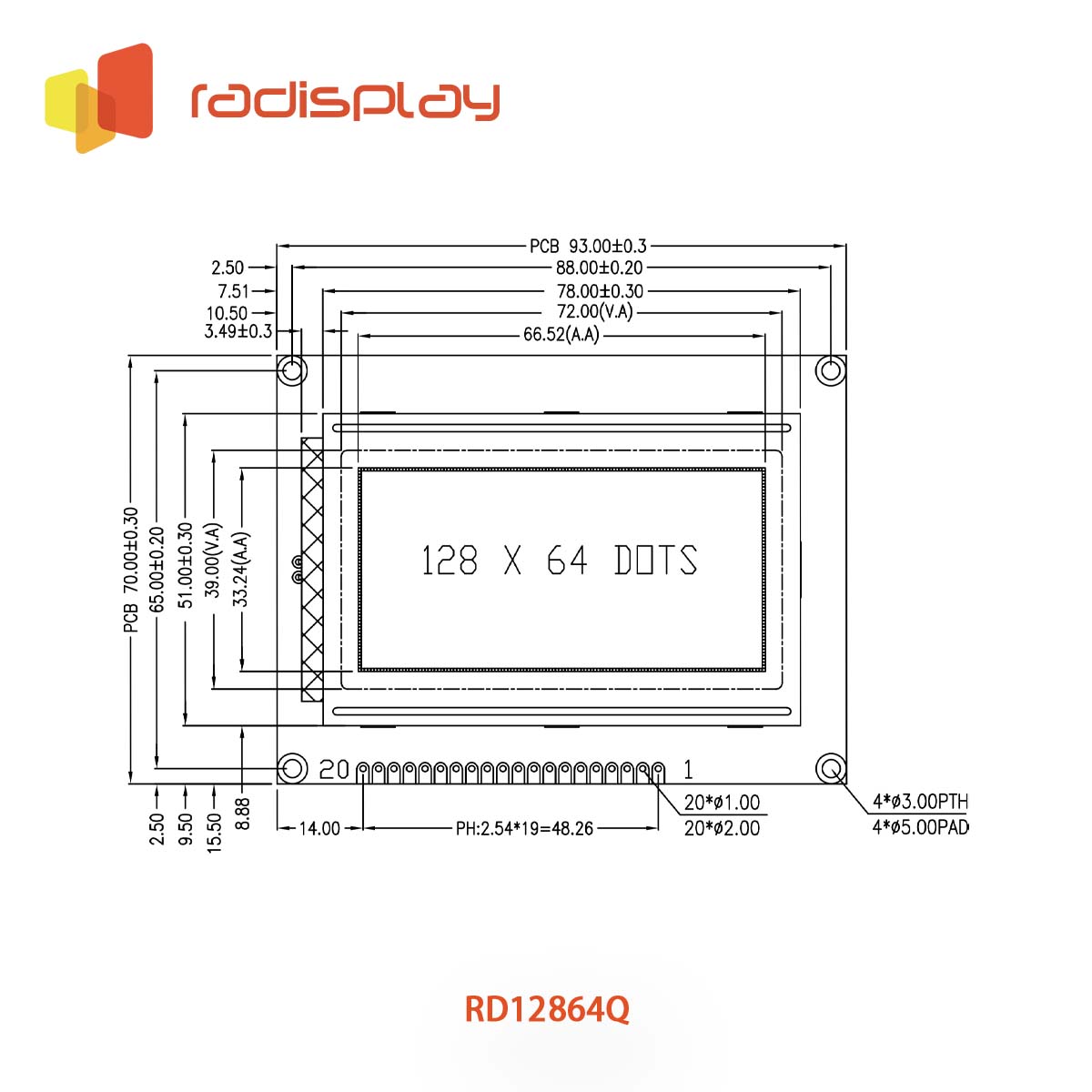 128x64 Dot matrix Graphic LCD (RD12864Q)