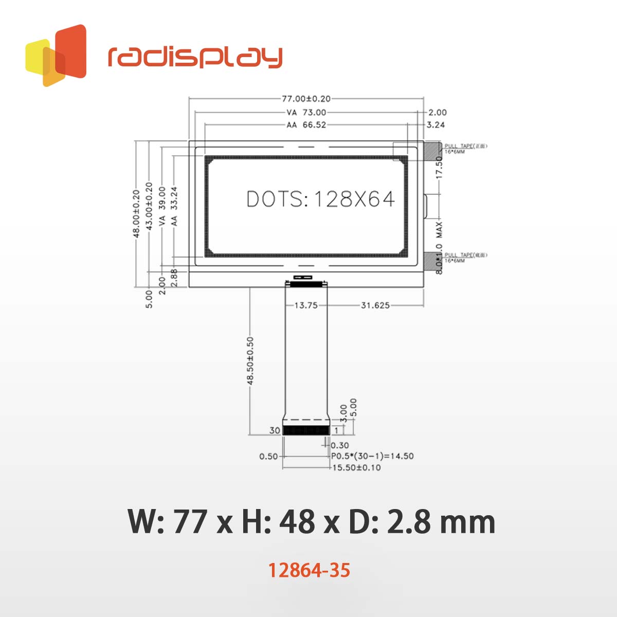 128x64 Graphic LCD (Chip on Glass) (RC12864-35)
