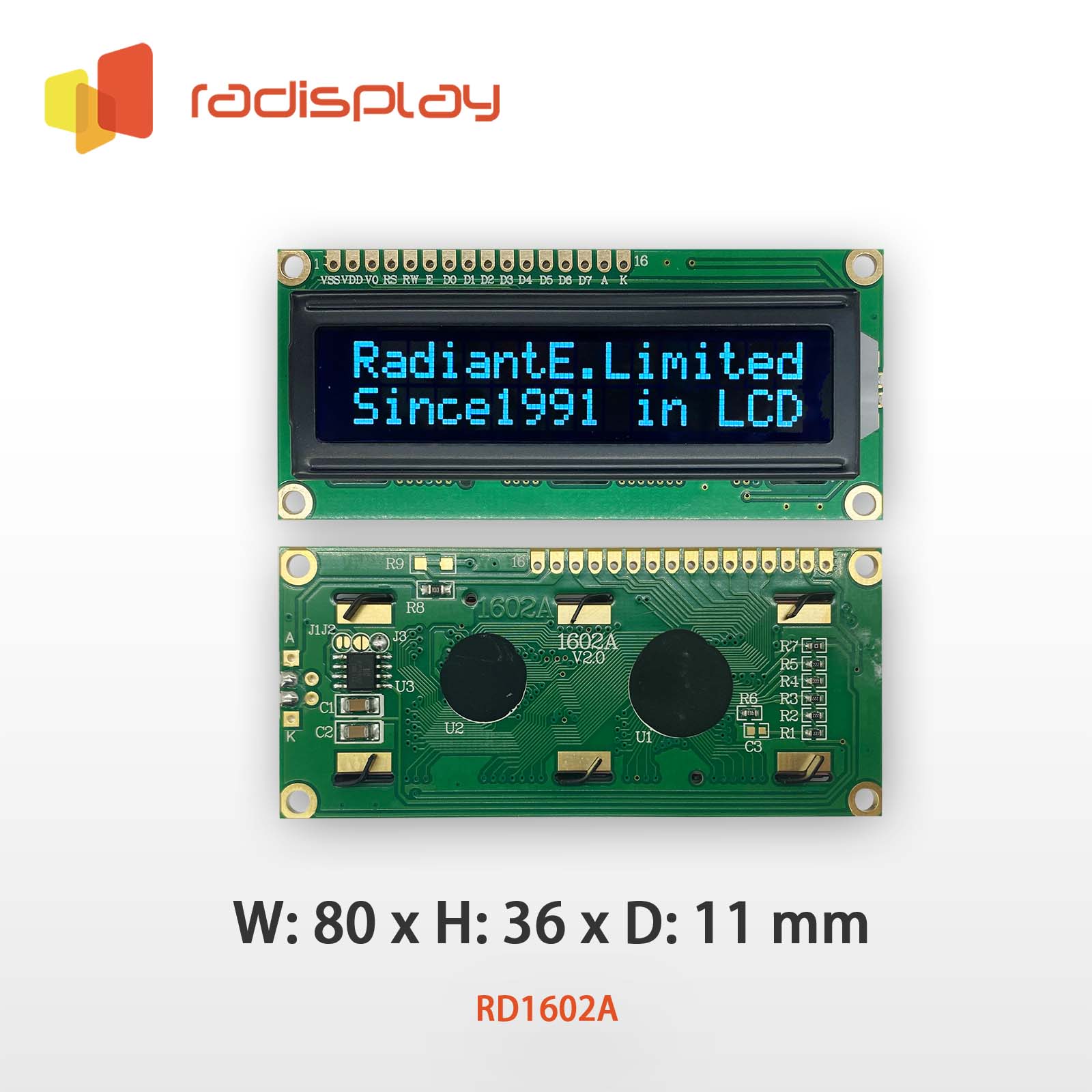 16x2 VATN Alphanumeric Character LCD - RD1602A – Radiant Electronics ...
