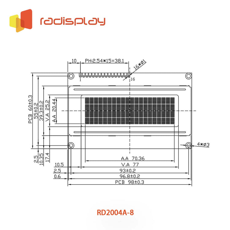 20x4 LCD Display Module (RD2004A-8), 2004 Character (Alphanumeric ...