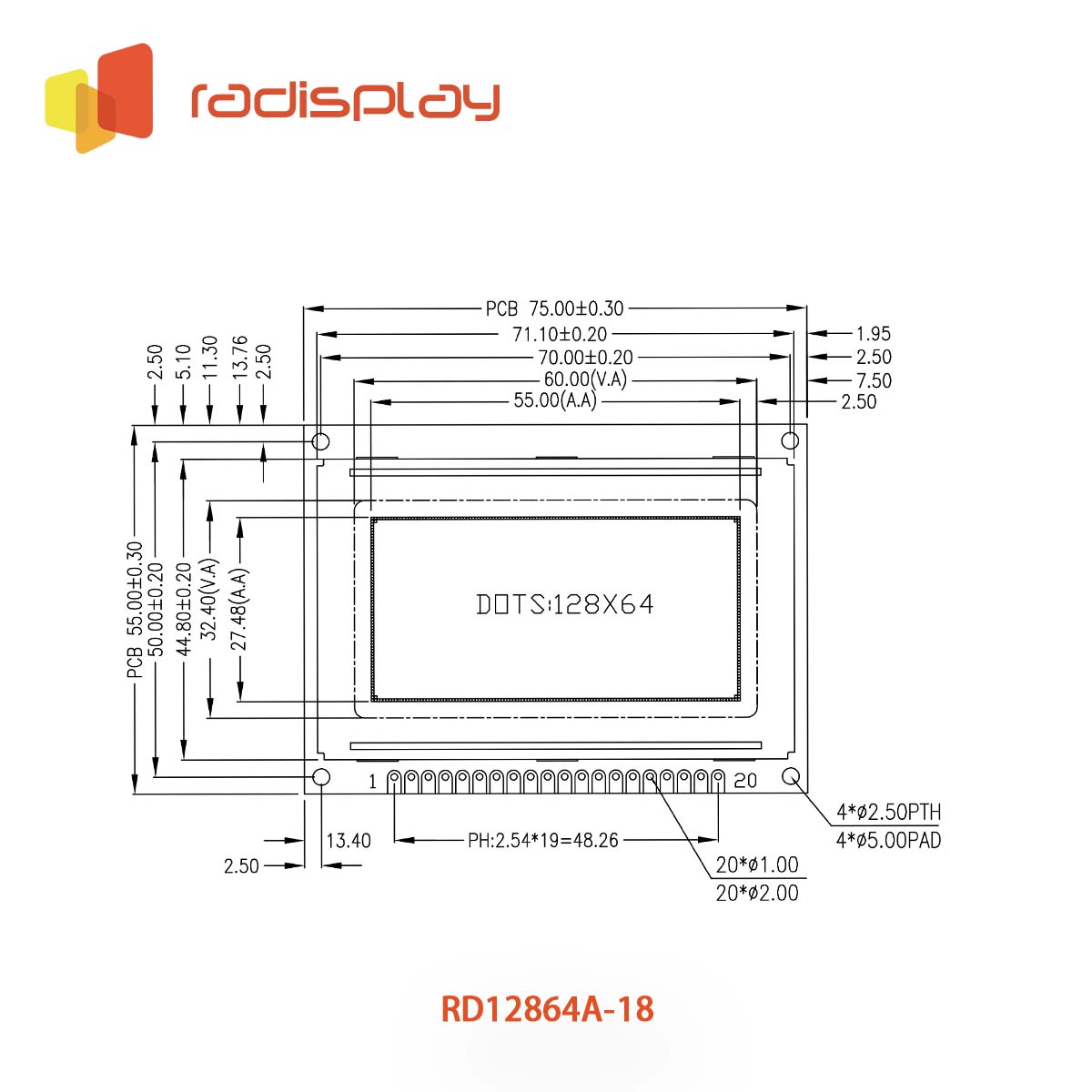 128x64  Dot matrix Graphic LCD (RD12864A-18)