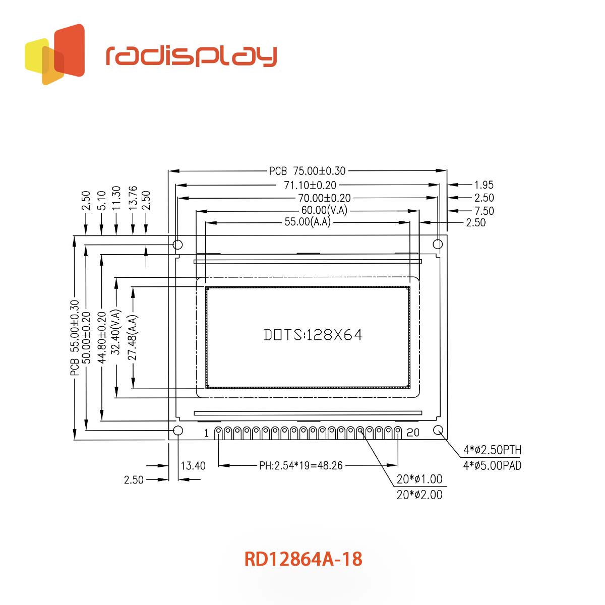 128x64 Dot matrix Graphic LCD (RD12864A-18) – Radiant Electronics Limited