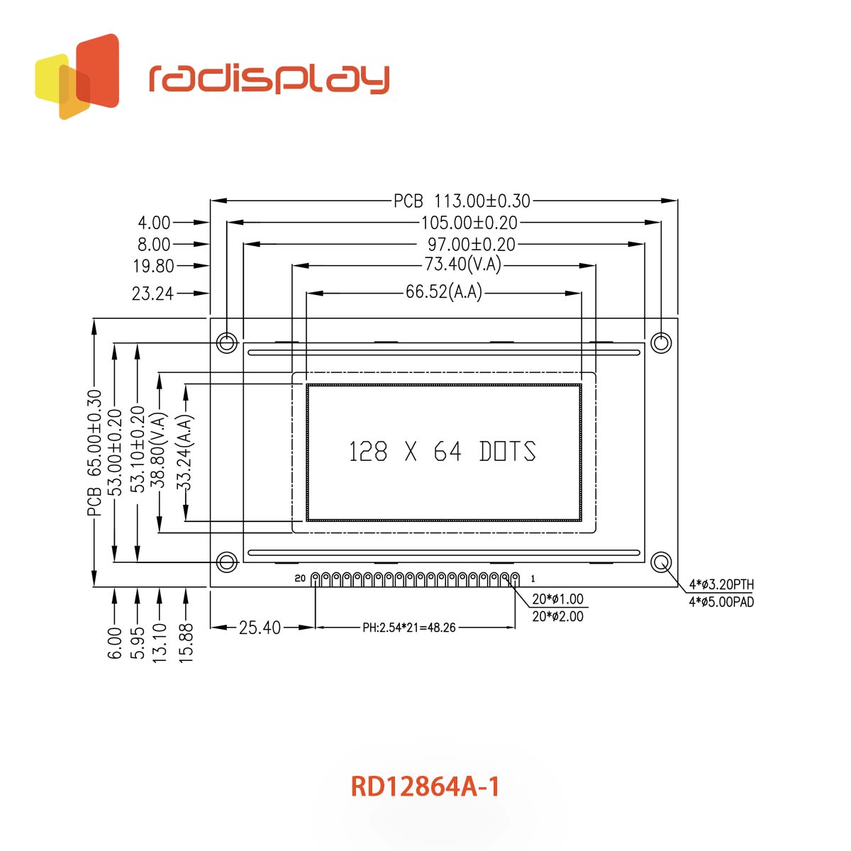 128x64 Dot matrix Graphic LCD (RD12864A-1)