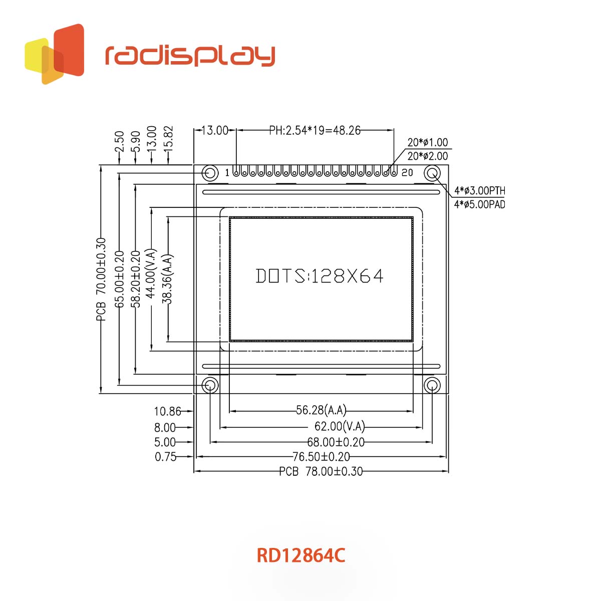 128x64 Dot matrix Graphic LCD (RD12864C)