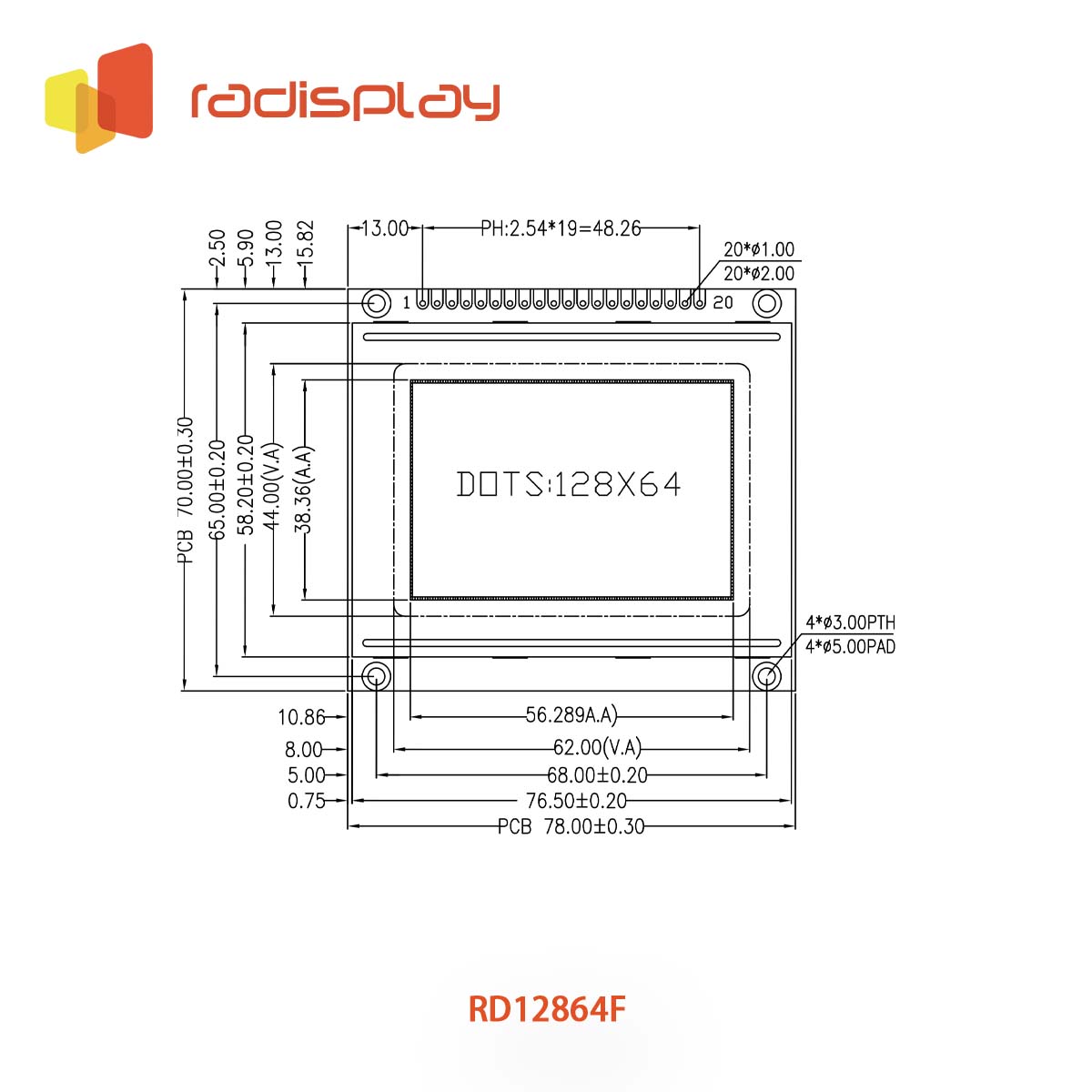 128x64 Dot matrix Graphic LCD (RD12864F)