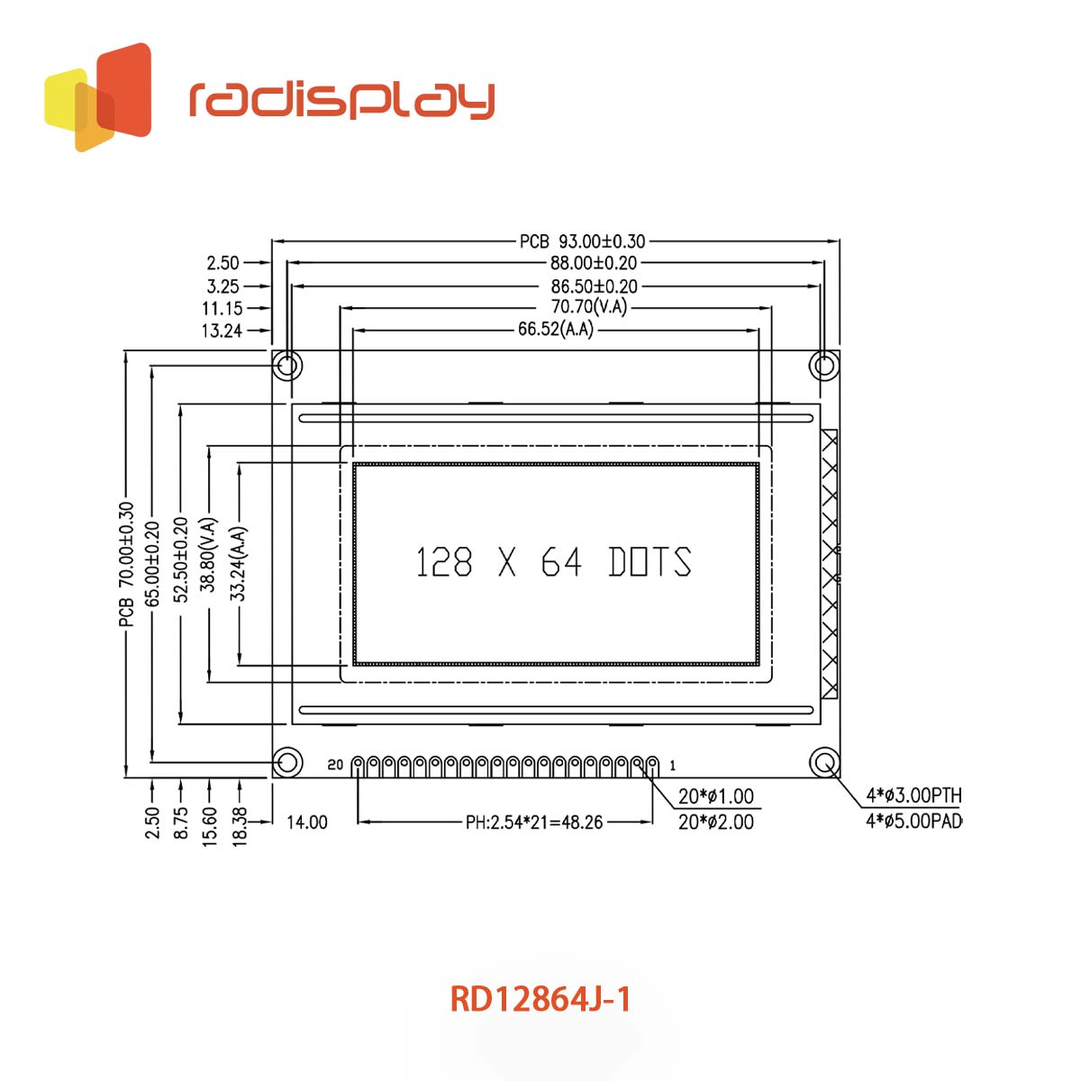 128x64 Dot matrix Graphic LCD (RD12864J-1 )